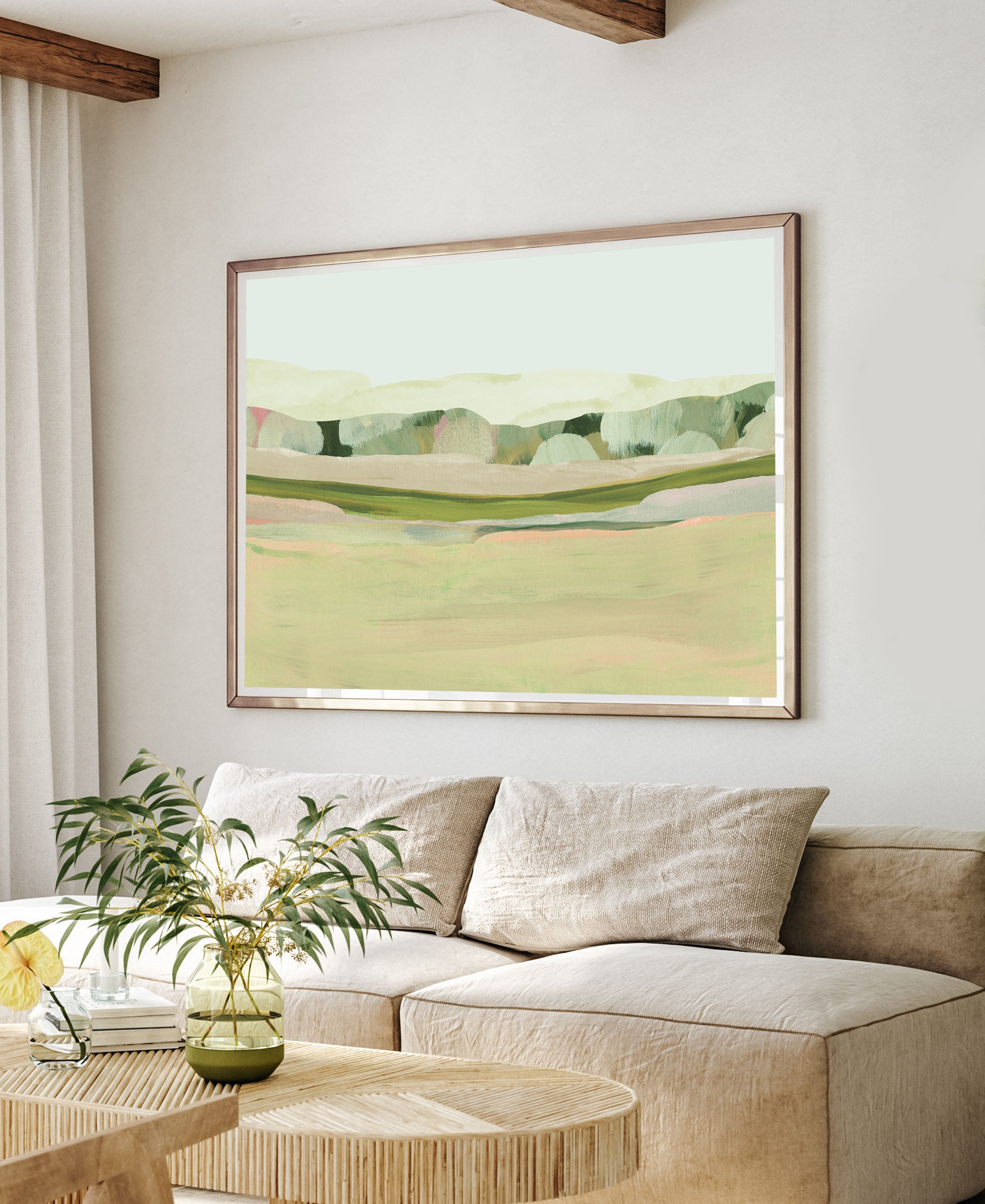 yellow and green landscape art print