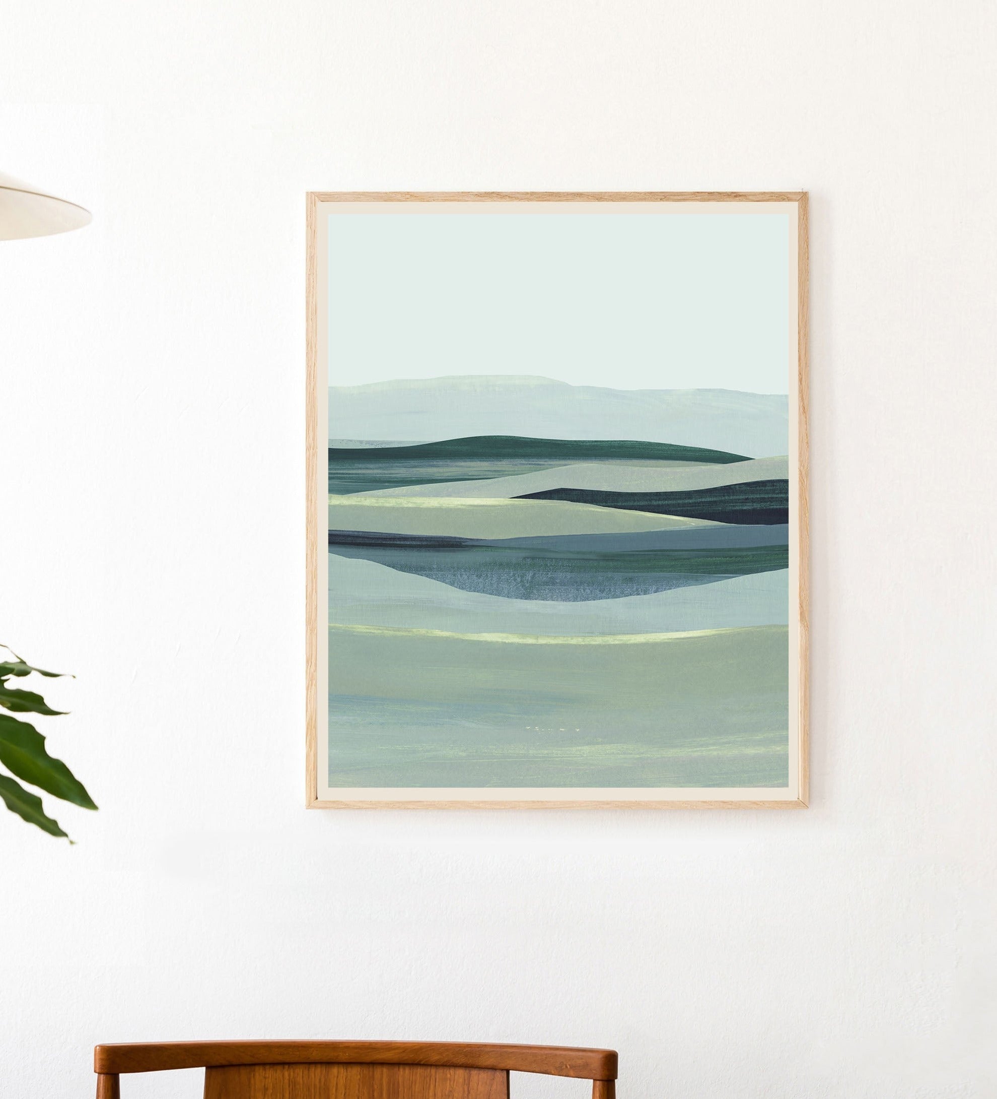 modern and minimal ocean art print in blue and green