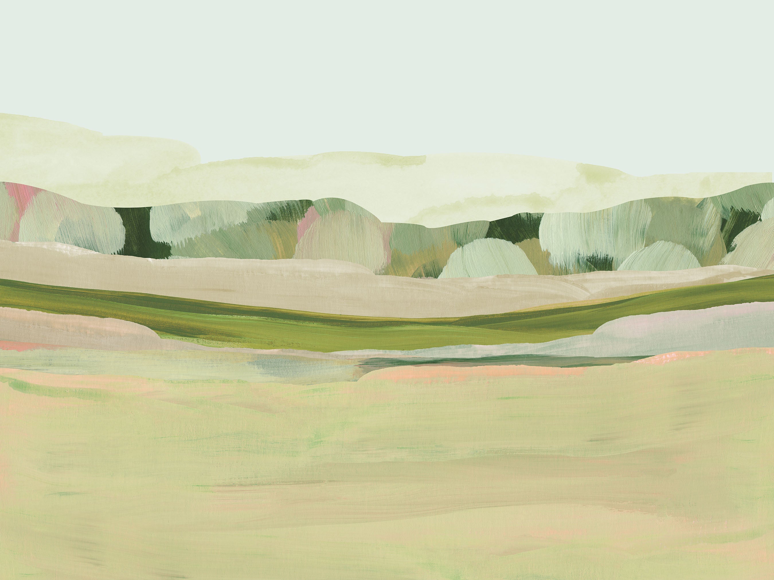 yellow and pink minimal landscape painting